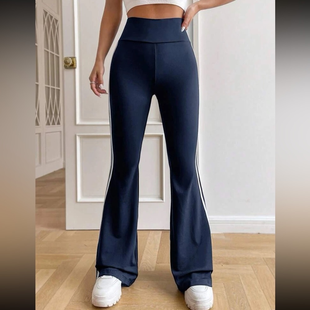 Navy Blue & White Striped Tape Side Flare Pant Legging Mult. Sizes New - Picture 5 of 5